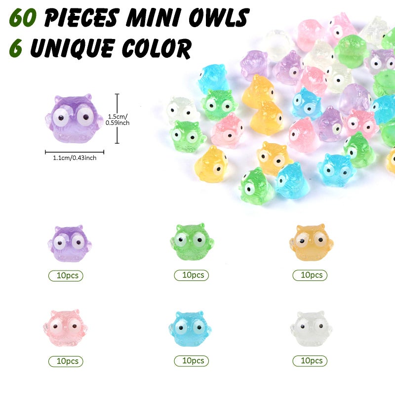 HOMICO 60 PCS Mini Owls for Crafts Dollhouse Fairy Garden Decor Miniature Figurines Owl Decor for Car Tiny Resin Animals for Micro Landscape Plant Pots - Image 2