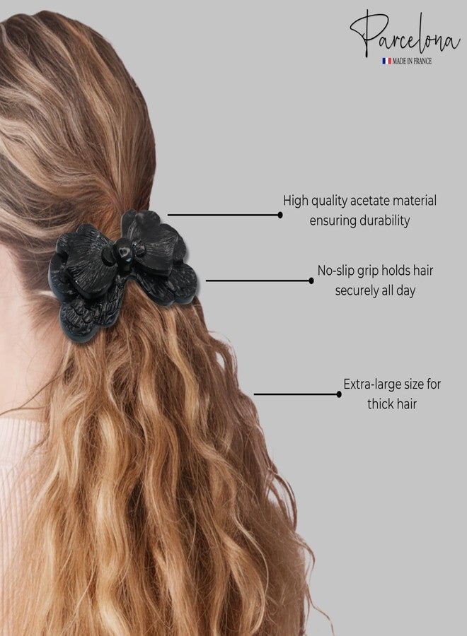 Parcelona French Large Petal Black Celluloid French Barrette Hair Clips Women Hair Accessories, Made in France - Image 3
