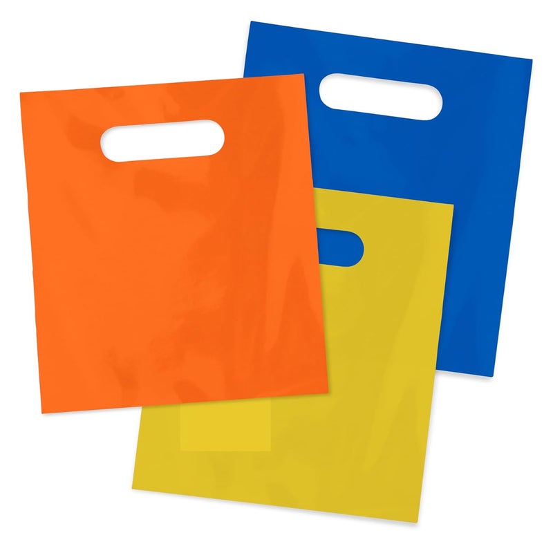 Plastic Merchandise Bag with Die Cut Handle, 7-3/4" x 9" Size, 2 Mil Bag, 100 Pack, Assorted Colors