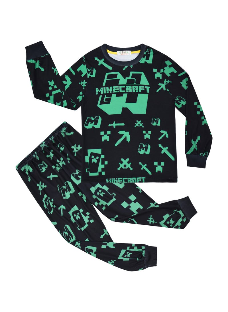general Minecraft Men's and Women's Home Wear Sets Kids Sizes Two Piece Long Sleeve Pajamas Pajamas Gifts for Minecraft Fans - Image 1