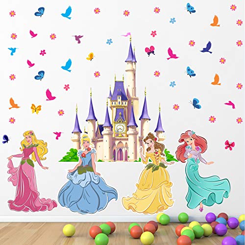 StickMe 'Princess - Castle - Birds - Butterfly - Baby - Kids - Learning - Education - Nursery - Pre School - Kinder Garden - Wall Sticker' -SM862 (Multi Colour, Vinyl - 100cm X 75 cm)-self adhesive - Image 1