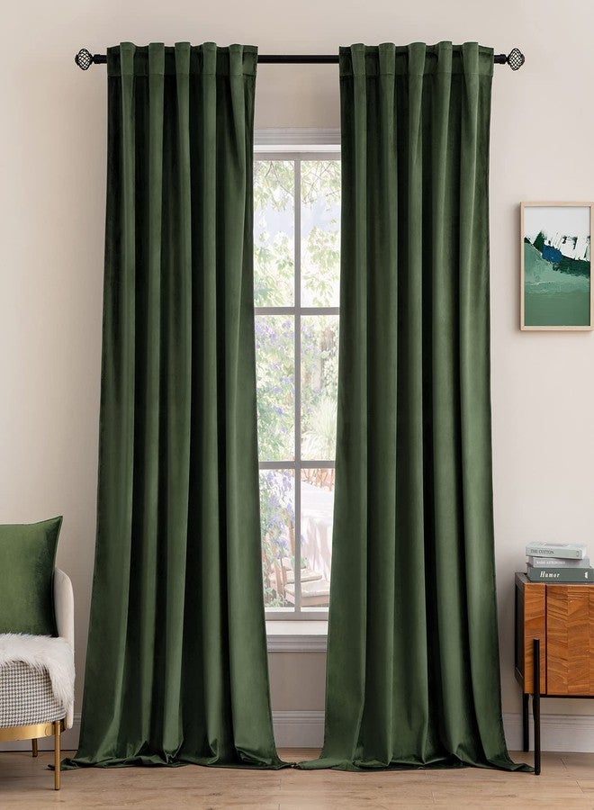 MIULEE Velvet Curtains 105 inches - Luxury Blackout Curtains for Bedroom Living Room Thermal Insulated Super Soft Window Drapes Rod Pocket & Back Tab, Olive Green, W52 x L105 inches, 2 Panels - Image 1