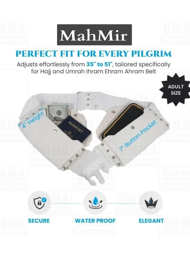 Mahmir Large MahMir Premium Ihram Belt for Men – Comfortable, Adjustable, White Belt for Hajj & Umrah, Unstitched, Waterproof, Follows Sunnah, Ideal for Ahram & Ehram for Men | Best Price UAE