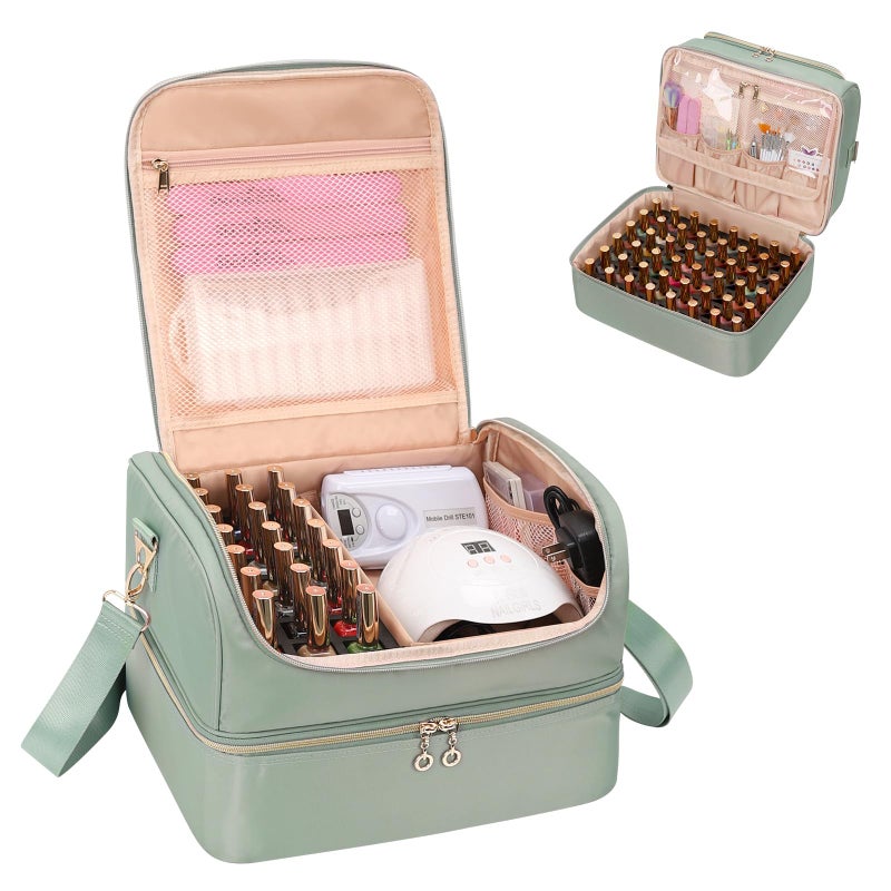 Cubetastic Nail Polish Organizer  Portable Nail Polish Storage Case Holds 69 Bottles Nail Polish & Nail Lamp  Travel Nail Supplies Organizer Bag For Nail Tech Kit & Manicure Tools (Rhombus Green) - Image 1
