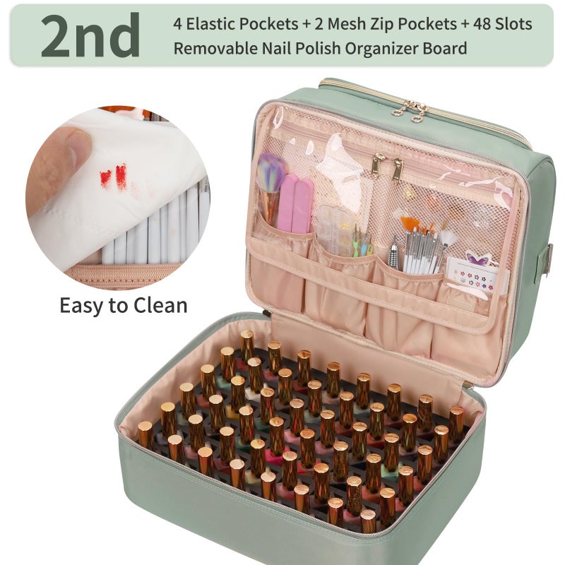 Cubetastic Nail Polish Organizer  Portable Nail Polish Storage Case Holds 69 Bottles Nail Polish & Nail Lamp  Travel Nail Supplies Organizer Bag For Nail Tech Kit & Manicure Tools (Rhombus Green) - Image 3