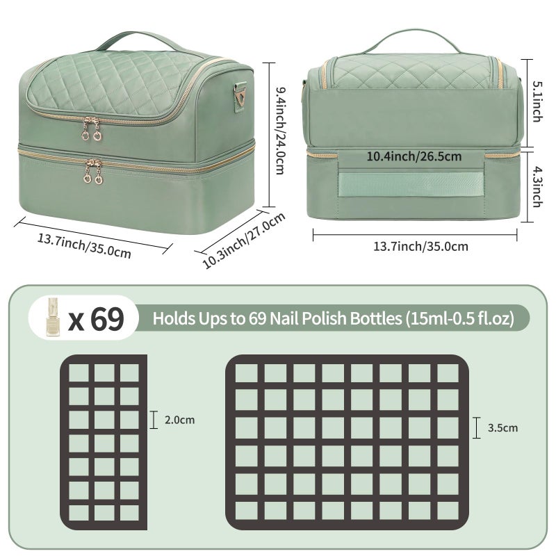 Cubetastic Nail Polish Organizer  Portable Nail Polish Storage Case Holds 69 Bottles Nail Polish & Nail Lamp  Travel Nail Supplies Organizer Bag For Nail Tech Kit & Manicure Tools (Rhombus Green) - Image 4