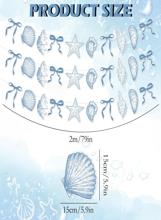 CYUXING 3Pcs Blue Bow Starfish & Seashell Banner, Beach Bachelorette Party Decorations Seashell Party Decor, Exquisite & Beautiful Hanging Garland Decorations for Summer Birthdays Weddings - Image 2