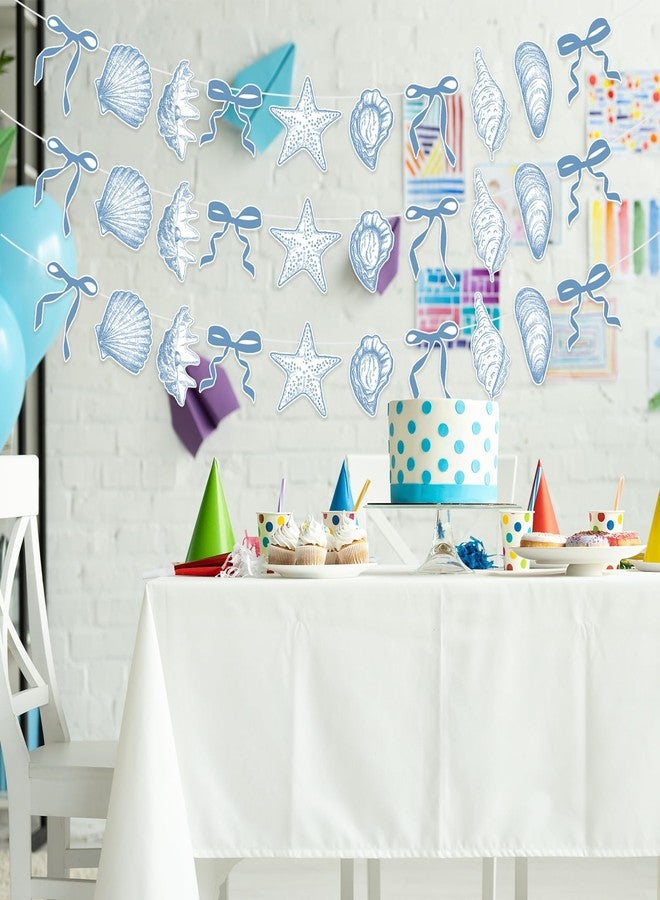 CYUXING 3Pcs Blue Bow Starfish & Seashell Banner, Beach Bachelorette Party Decorations Seashell Party Decor, Exquisite & Beautiful Hanging Garland Decorations for Summer Birthdays Weddings - Image 4