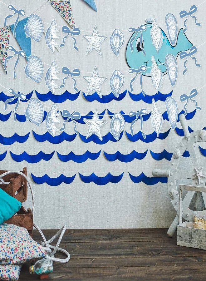 CYUXING 3Pcs Blue Bow Starfish & Seashell Banner, Beach Bachelorette Party Decorations Seashell Party Decor, Exquisite & Beautiful Hanging Garland Decorations for Summer Birthdays Weddings - Image 3