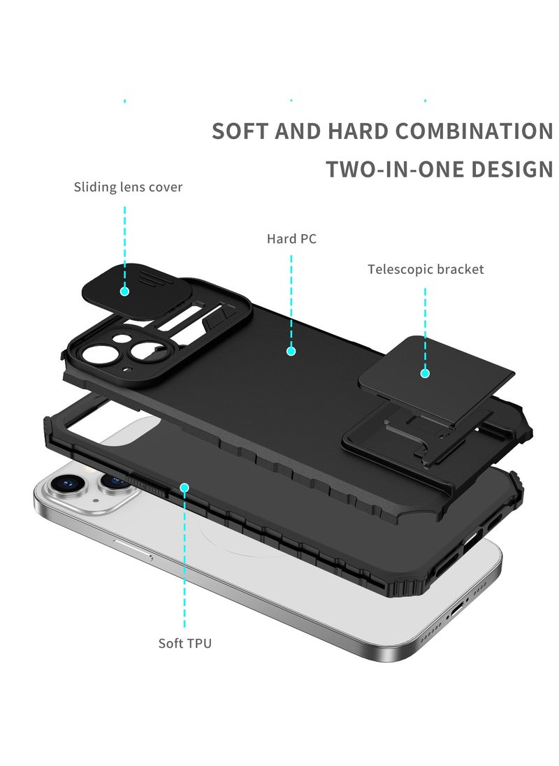 Generic - Apple iPhone 15 Black Mobile Phone Case Cover, Innovative Telescopic Bracket, Sliding Protection Camera Window, Bumper Shockproof Phone Back Cover - Image 1