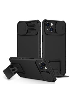 Apple iPhone 15 Black Mobile Phone Case Cover, Innovative Telescopic Bracket, Sliding Protection Camera Window, Bumper Shockproof Phone Back Cover