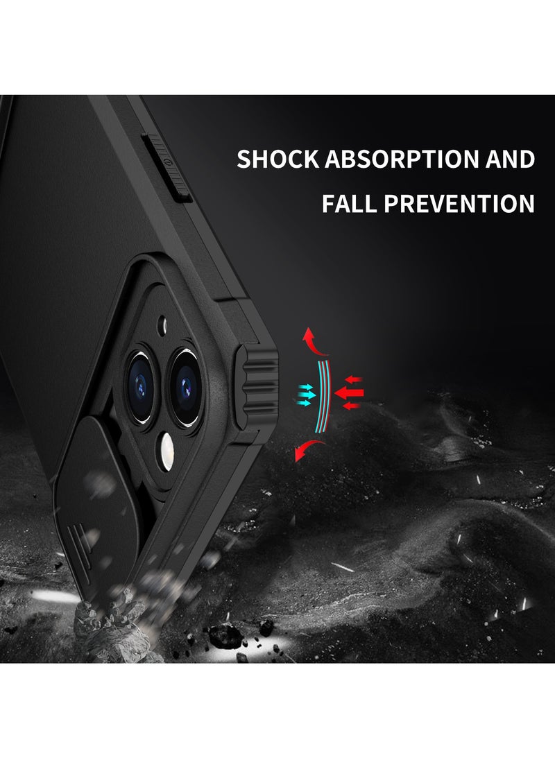 Generic - Apple iPhone 15 Black Mobile Phone Case Cover, Innovative Telescopic Bracket, Sliding Protection Camera Window, Bumper Shockproof Phone Back Cover - Image 1