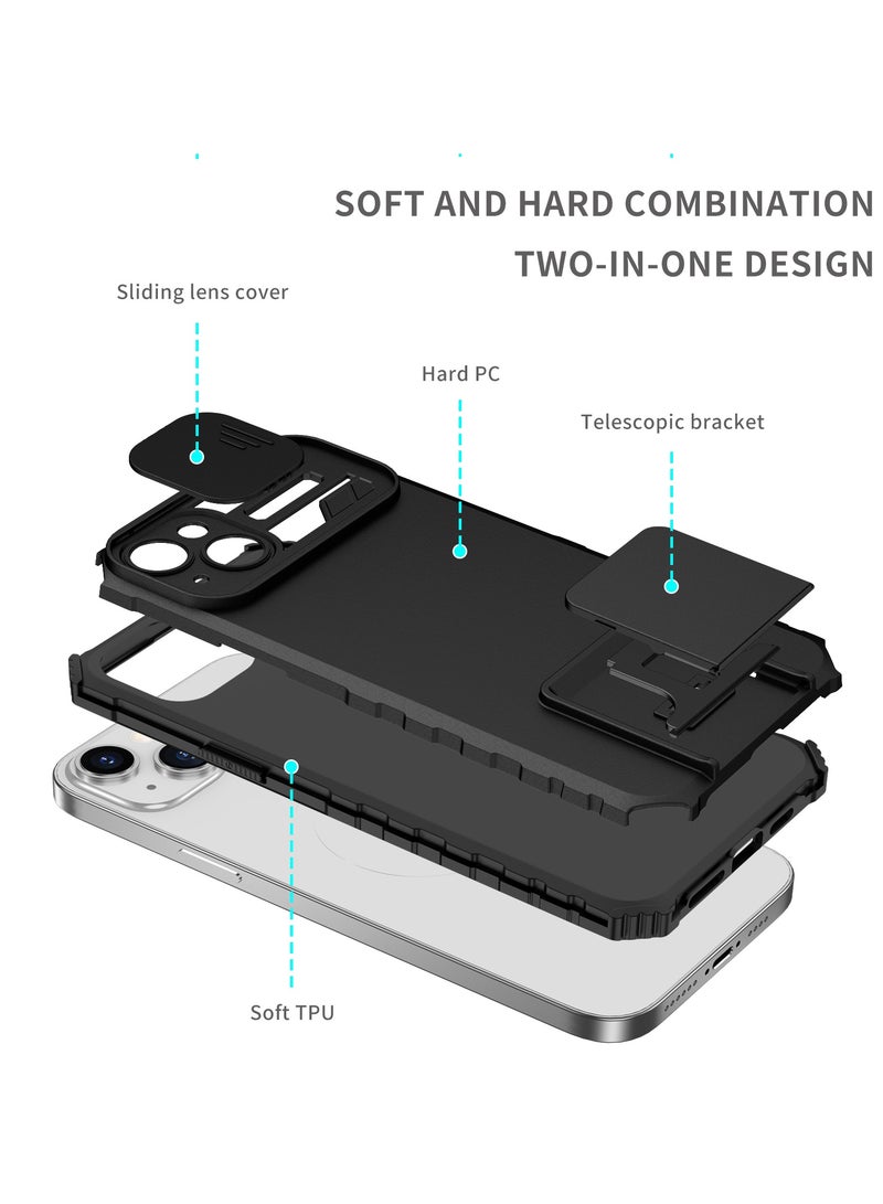 Case Cover For Apple iPhone 15 Black Mobile Phone, Innovative Telescopic Bracket, Sliding Protection Camera Window, Bumper Shockproof Phone Back Cover  - Image 5