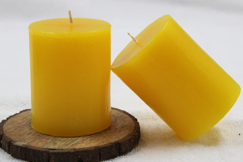atorakushon® Paraffin Wax Smokeless Scented 2.5"X3" Yellow Tall Pillar Candles for Decoretion Pack of 2 - Image 1