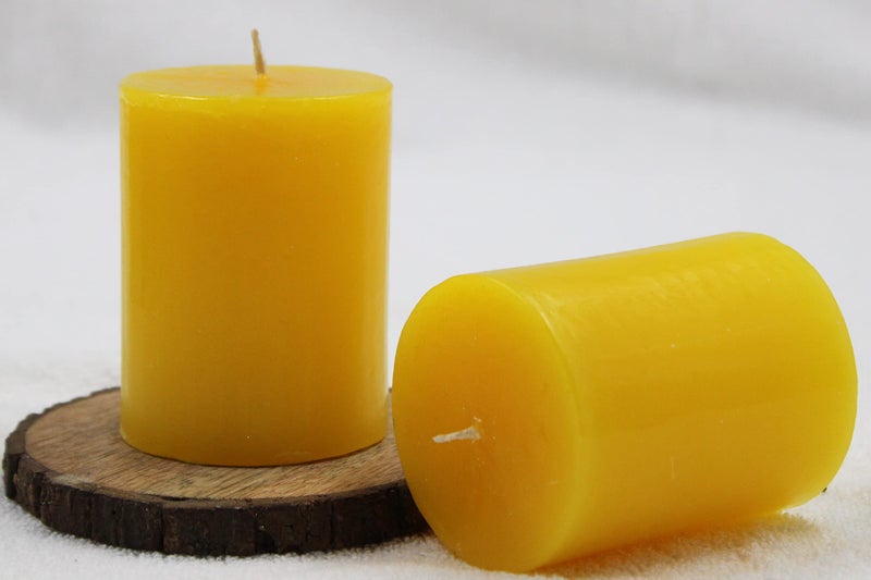 atorakushon® Paraffin Wax Smokeless Scented 2.5"X3" Yellow Tall Pillar Candles for Decoretion Pack of 2 - Image 2