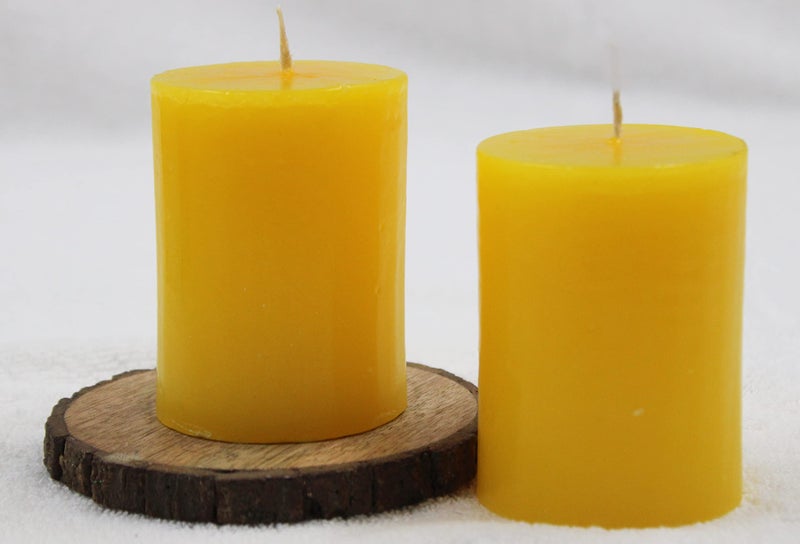 atorakushon® Paraffin Wax Smokeless Scented 2.5"X3" Yellow Tall Pillar Candles for Decoretion Pack of 2 - Image 4
