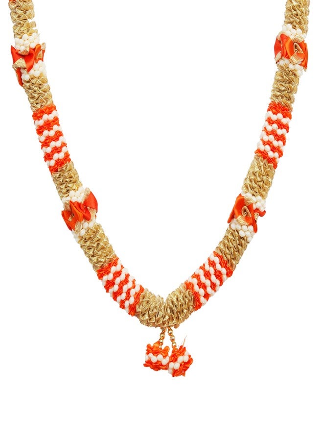 Aditri Creation Artificial Flowers Ribbon Garland Haar Mala for Idol-Mala for God, Pooja Sringar Articles Ornament for Multipurpose Puja Indian Traditional Cultural Decoration Housewarming (Size:-12")(Orange) - Image 3