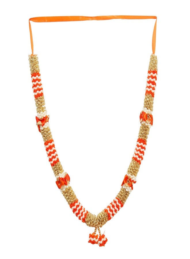 Aditri Creation Artificial Flowers Ribbon Garland Haar Mala for Idol-Mala for God, Pooja Sringar Articles Ornament for Multipurpose Puja Indian Traditional Cultural Decoration Housewarming (Size:-12")(Orange) - Image 1