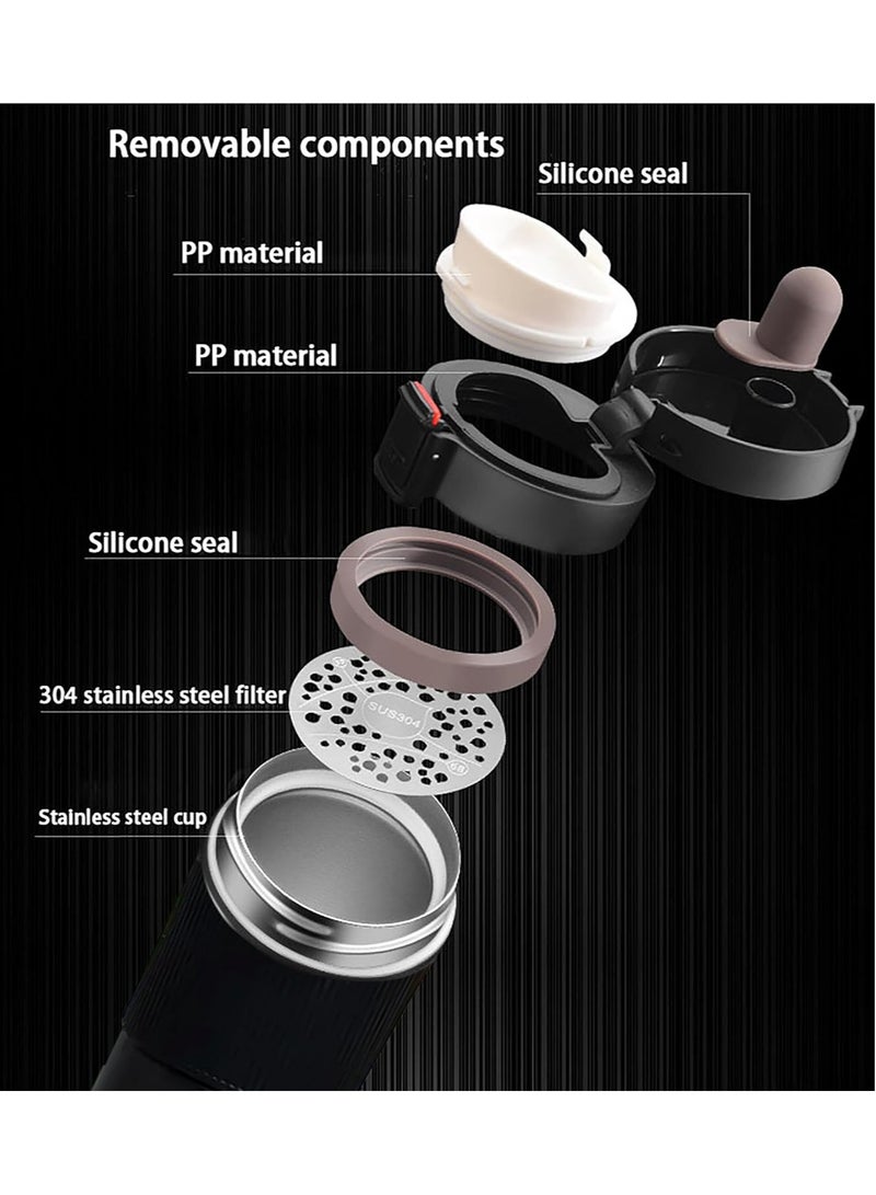 Bisbell كوب سفر القهوة، كوب قهوة معزول بتقنية الفراغ مع غطاء مانع للتسرب، للمشروبات الساخنة والباردة، رمادي، BB3539 - Image 5