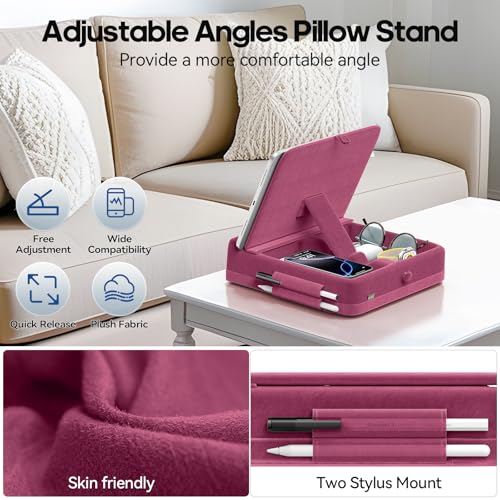 KDD Tablet Pillow Stand with Storage, Foldable iPad Holder for Lap, Desk and Bed, Angle Adjustable Soft Pad Dock with Stylus Mount Compatible with iPad Pro, Air, mini, Book, Phone and Tablet (4-13") - Image 5