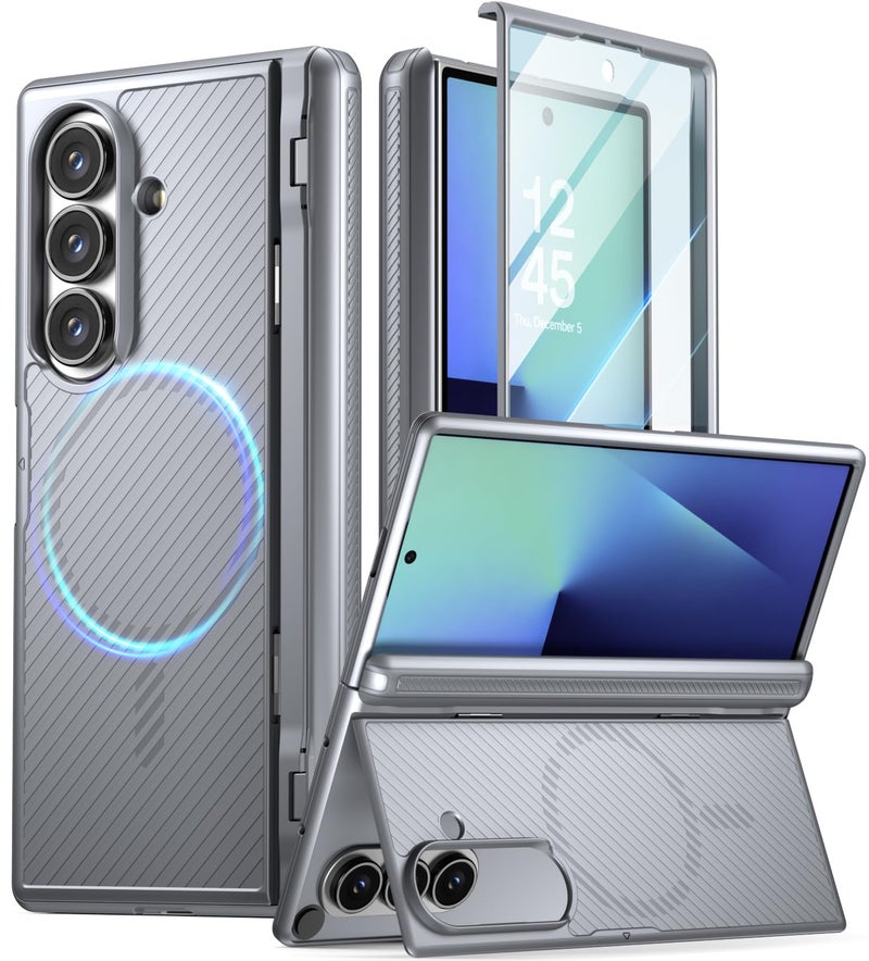 Poetic Revolution Flex Case for Galaxy Z Fold 7 Foldable KickstandHinge ProtectionMagSafe Compatible Full Body Galaxy Z Fold 7 Slim Cover with BuiltinScreen Protector Silver Grey - Image 2