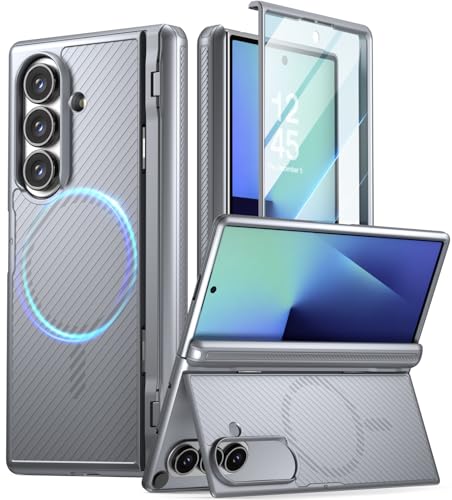 Poetic Revolution Flex Case for Galaxy Z Fold 7 Foldable KickstandHinge ProtectionMagSafe Compatible Full Body Galaxy Z Fold 7 Slim Cover with BuiltinScreen Protector Silver Grey - Image 1