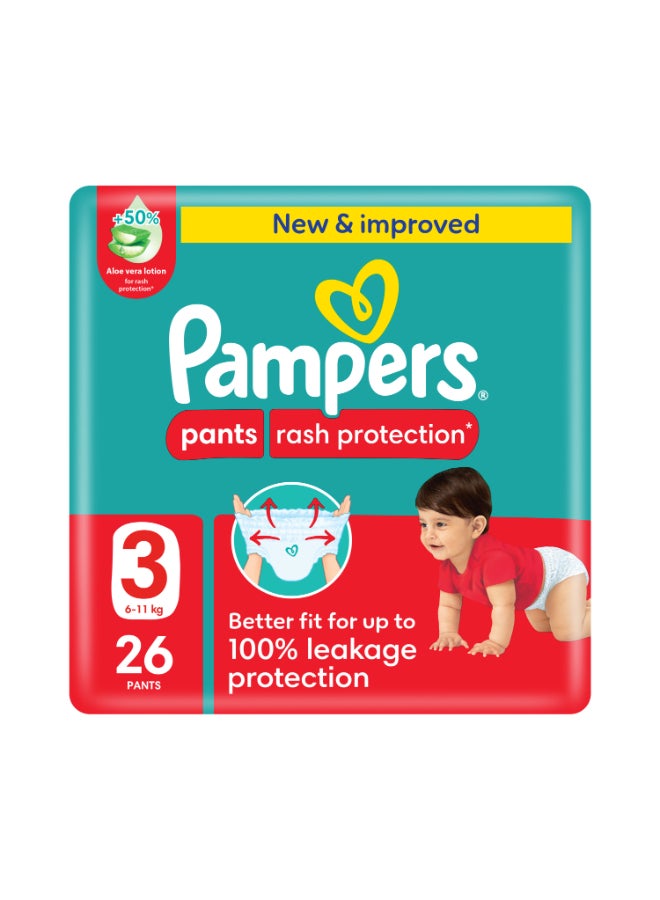 Pampers Baby-Dry Pants with Aloe Vera Lotion, 360 Fit , Size 3, 6-11kg, Carry Pack, 26 Count - Image 1
