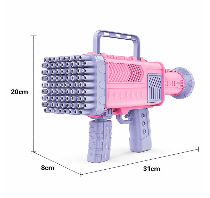 O2. 60-Hole Light-Up Bubble Gun, Rechargeable Automatic Electric Bubble Blaster Machine with Bubble Solution, Tray & USB Charging Cable for Kids, Birthday Parties & Outdoor Play – Pink & Purple - Image 5