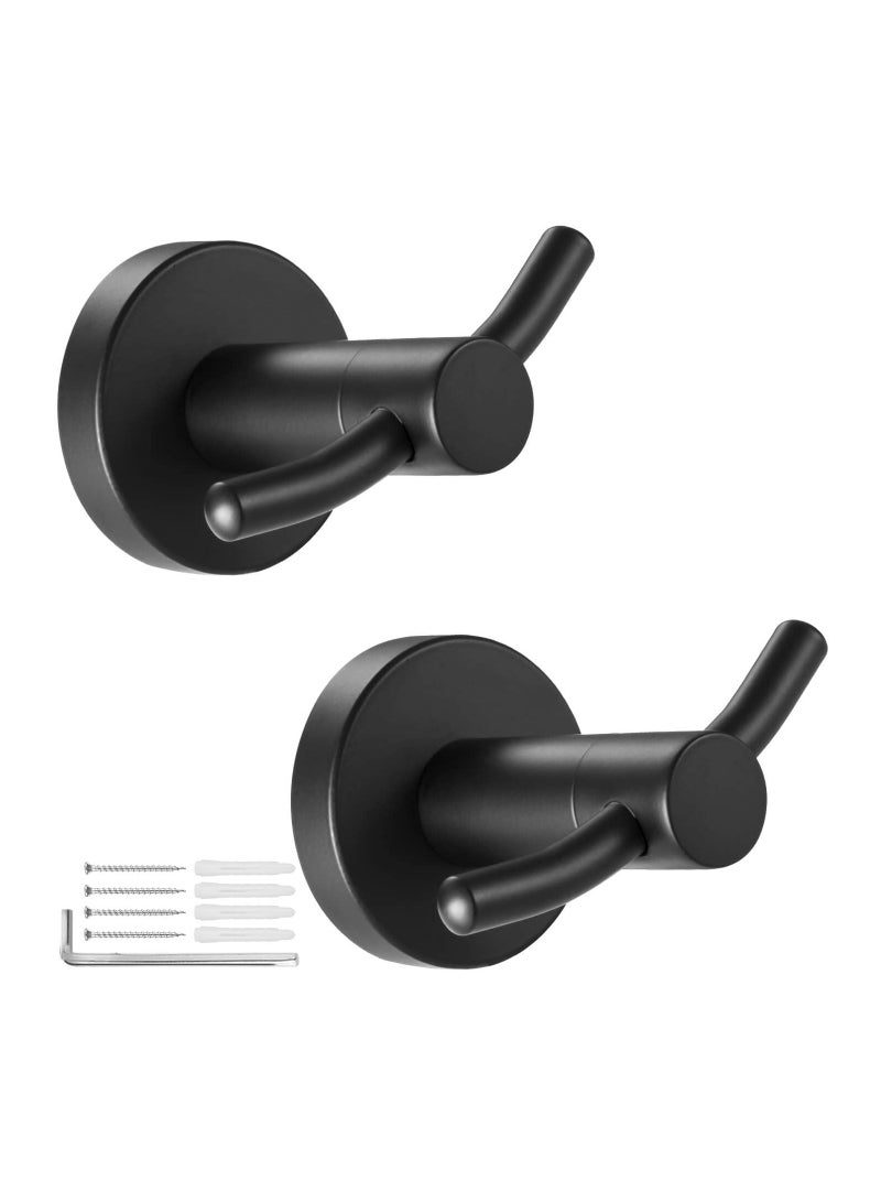 SYOSI 2Pcs Stainless Steel Bilateral Hook, Matte Black Double Wall Hooks, Heavy Duty Wall Mounted Hook, Towel Hooks for Hanging Coat, Robe, and Hanger for Bathrooms, Bedroom, Kitchen, Garage (2 Pack) - Image 1