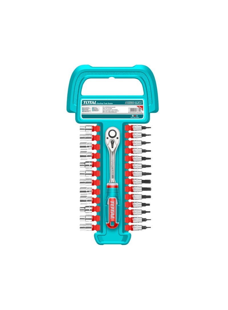 TOTAL 27 Pcs 1/4" socket set with ratchet hand - THT141271