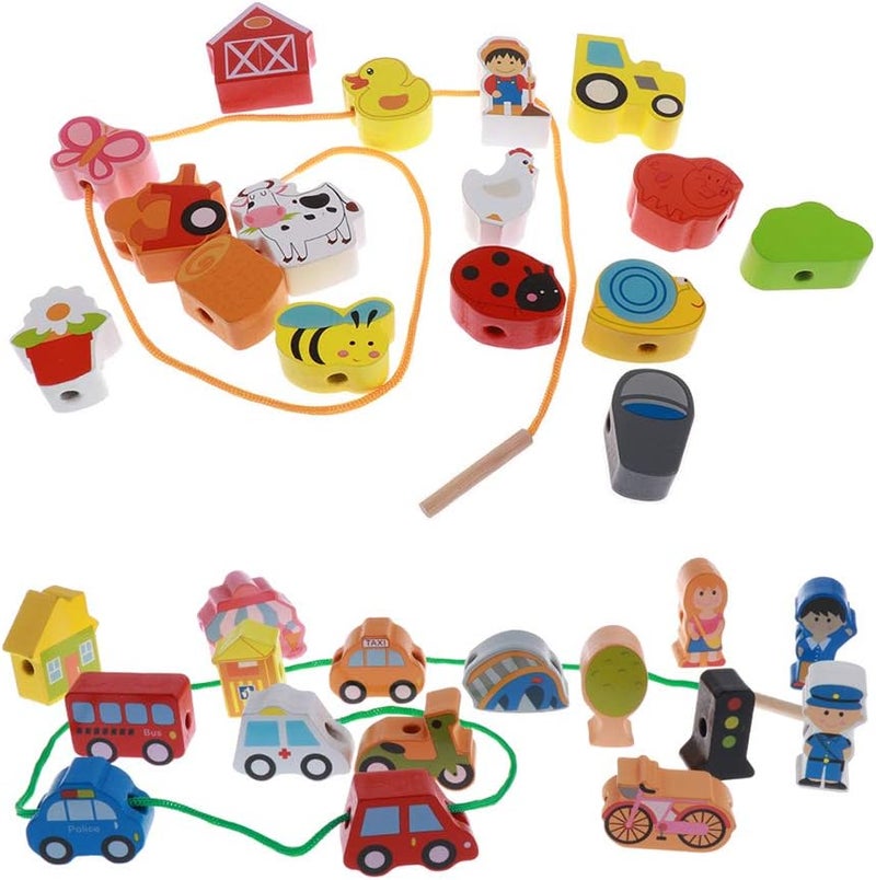 klarako 2 Pack Baby Children Wooden String Threading Beads Blocks Toy Puzzle Toy - Image 3