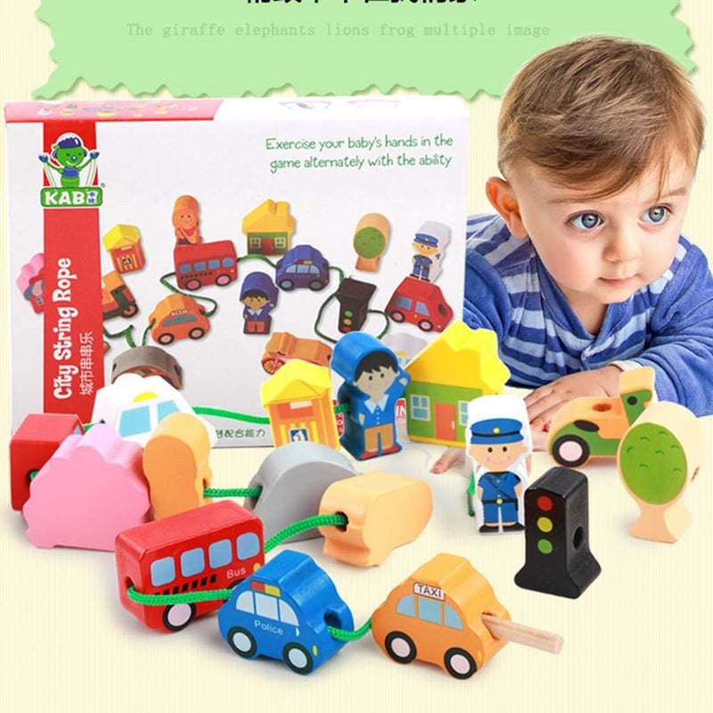 klarako 2 Pack Baby Children Wooden String Threading Beads Blocks Toy Puzzle Toy - Image 4