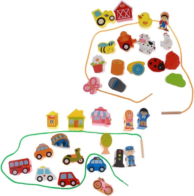 klarako 2 Pack Baby Children Wooden String Threading Beads Blocks Toy Puzzle Toy - Image 1