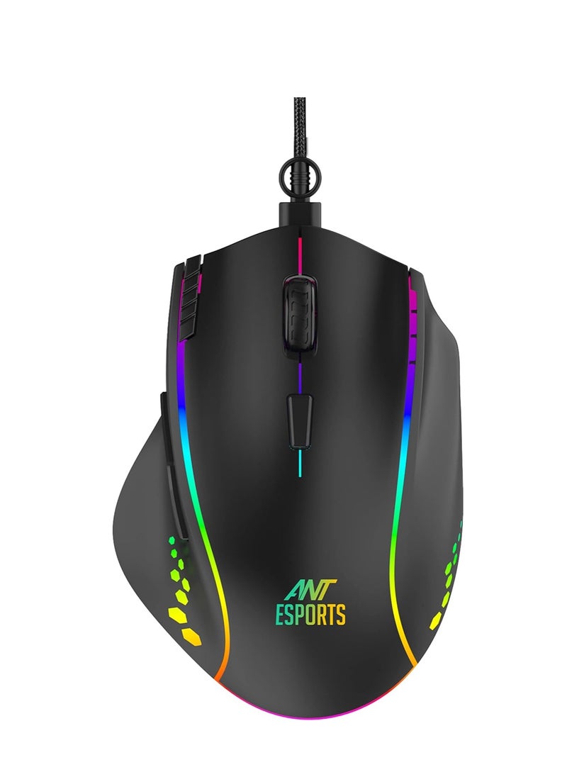 ANT الرياضات الإلكترونية فأرة ألعاب GM600 RGB سلكية قابلة للبرمجة | مستشعر بصري 7200 DPI | مفاتيح HUANO للفأرة | تصميم 7 أزرار مع دعم الماكروز  - Image 1