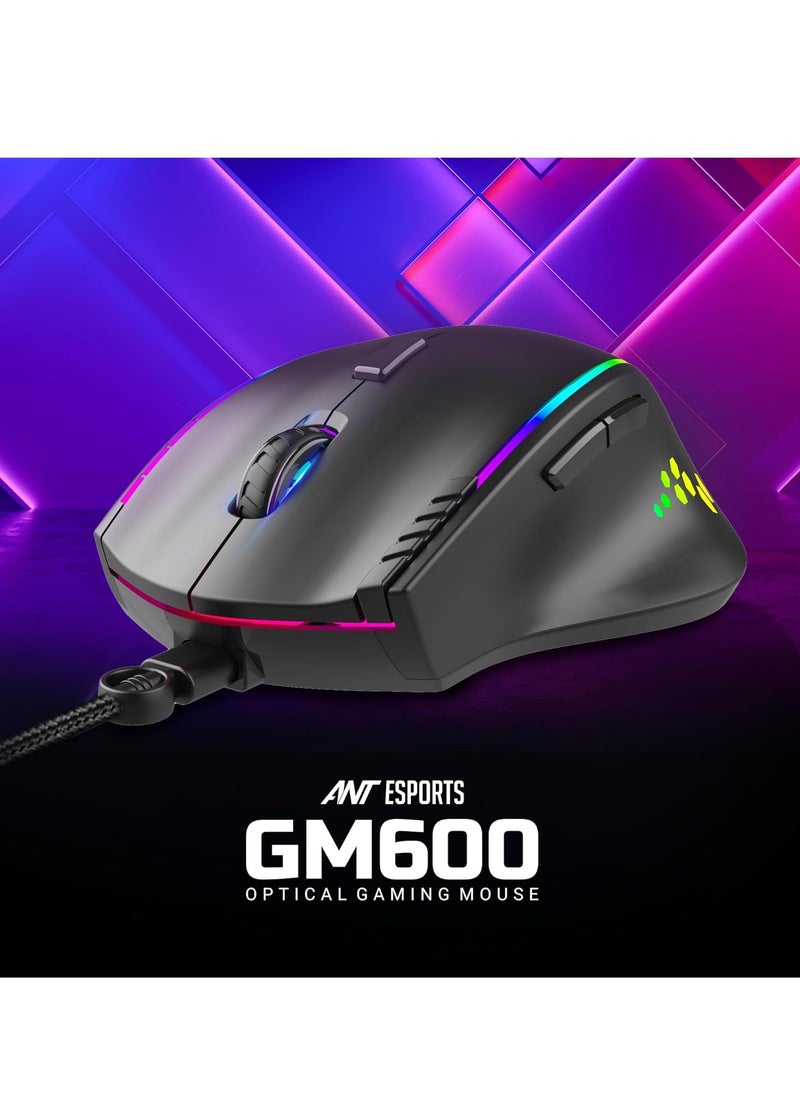 ANT الرياضات الإلكترونية فأرة ألعاب GM600 RGB سلكية قابلة للبرمجة | مستشعر بصري 7200 DPI | مفاتيح HUANO للفأرة | تصميم 7 أزرار مع دعم الماكروز  - Image 2