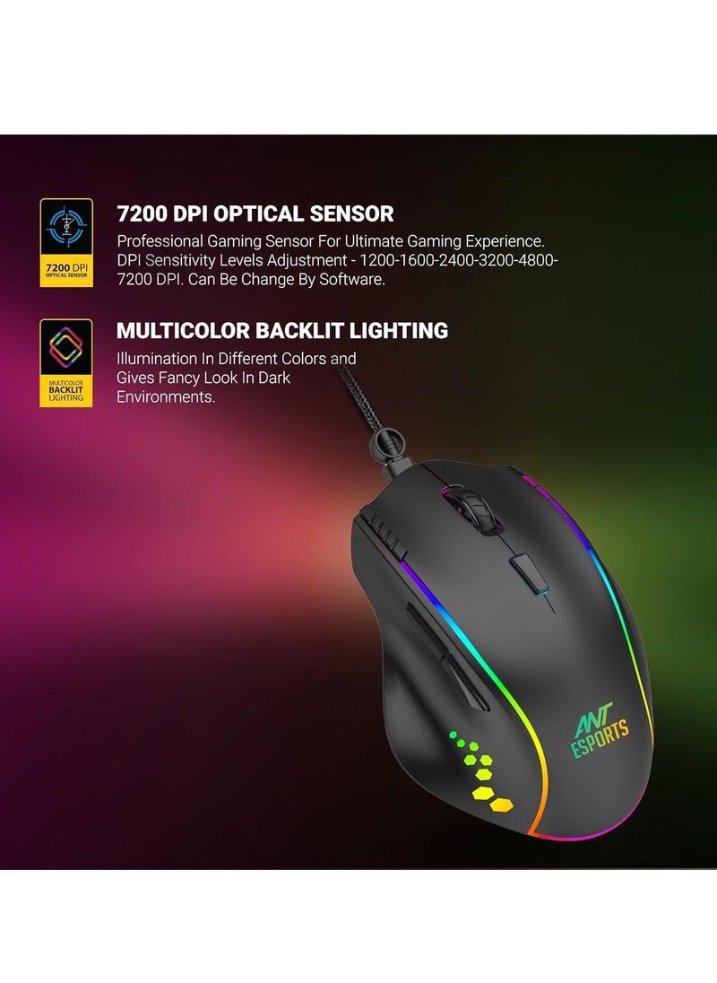 ANT الرياضات الإلكترونية فأرة ألعاب GM600 RGB سلكية قابلة للبرمجة | مستشعر بصري 7200 DPI | مفاتيح HUANO للفأرة | تصميم 7 أزرار مع دعم الماكروز  - Image 3