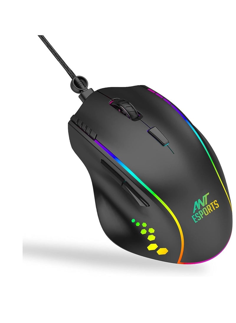ANT الرياضات الإلكترونية - فأرة ألعاب GM600 RGB سلكية قابلة للبرمجة | مستشعر بصري 7200 DPI | مفاتيح HUANO للفأرة | تصميم 7 أزرار مع دعم الماكروز - Image 1