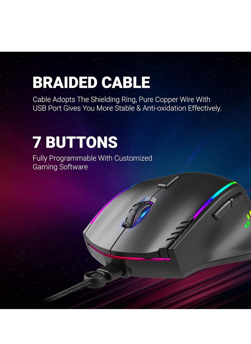 ANT الرياضات الإلكترونية فأرة ألعاب GM600 RGB سلكية قابلة للبرمجة | مستشعر بصري 7200 DPI | مفاتيح HUANO للفأرة | تصميم 7 أزرار مع دعم الماكروز  - Image 4