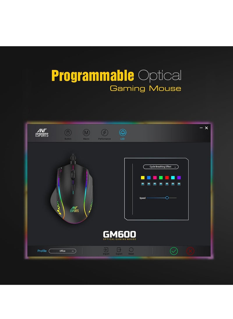 ANT الرياضات الإلكترونية فأرة ألعاب GM600 RGB سلكية قابلة للبرمجة | مستشعر بصري 7200 DPI | مفاتيح HUANO للفأرة | تصميم 7 أزرار مع دعم الماكروز  - Image 5