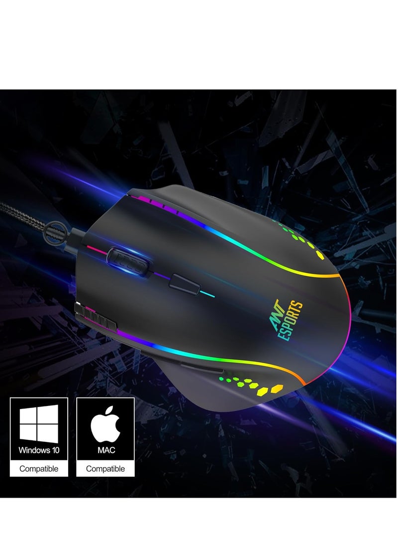 ANT الرياضات الإلكترونية - فأرة ألعاب GM600 RGB سلكية قابلة للبرمجة | مستشعر بصري 7200 DPI | مفاتيح HUANO للفأرة | تصميم 7 أزرار مع دعم الماكروز - Image 1