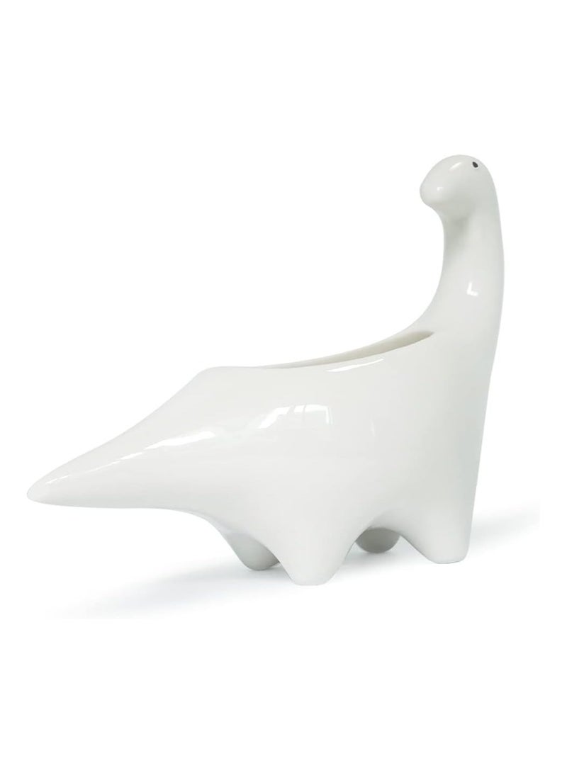 SOLARAE White Dinosaur Ceramic Succulent Planter, Flower Plant Pot Window Box with Saucer, Cartoon Animal Decor, 5 Inch, Indoor Outdoor, Tabletop Bonsai, Cactus Flower Pot Vase Holder Decorative Organizer - Image 2
