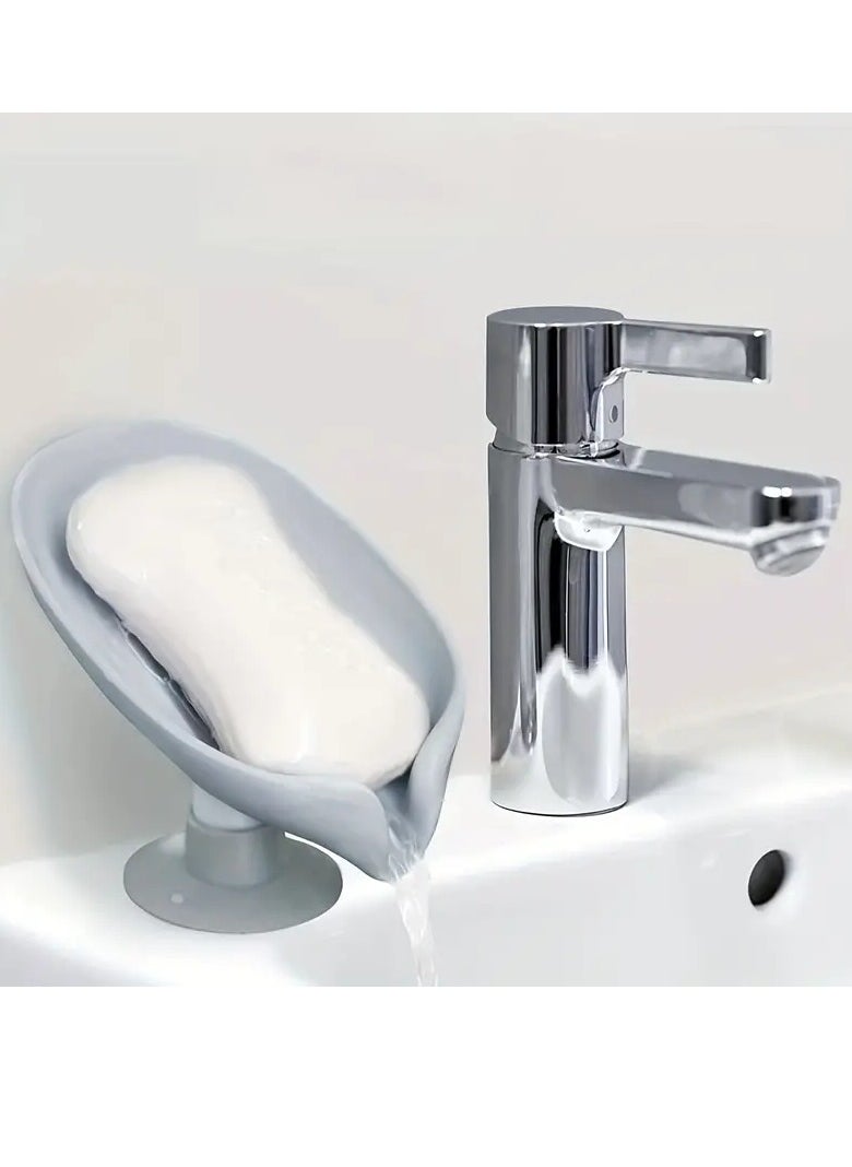 PAMEER - Bath Soap Leaf-Shape Self Draining Soap Holder, Perforation-Free Vertical Drain Bathroom Soap Holder Box Vertical Oval Soap Tray Rack, With Diversion Nozzle Design for Public Restroom Home Bathroom. - Image 1