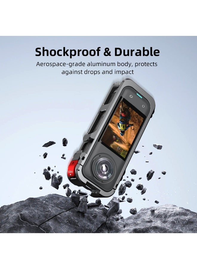 Aluminum Alloy Cage Frame for Insta360 X5 – Precision Fit Metal Housing with Cold Shoe & 1/4 Screw Mount – Expandable Bracket for Horizontal Shooting – Insta360 X5 Action Camera Protective Frame - Image 3