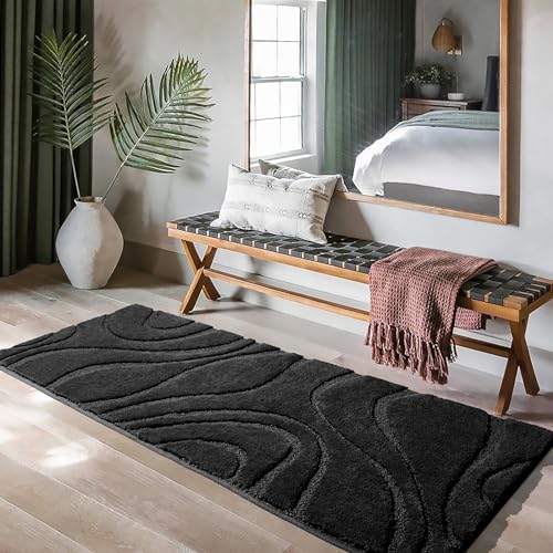 DEXDE Bathroom Rugs Runner 24x60 Inch, Ultra Soft and Water Absorbent Long Bath Rugs Non-Slip Quick Dry Machine Washable Bath Mats Microfiber Thick Matts for Floor, Tub, Shower, Home Decor, Black - Image 2