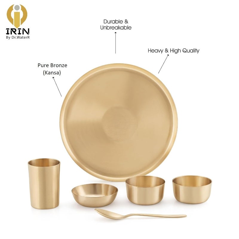 IRIN iRiN by Dr.WaterR Bronze/Kansa Dinner Set | Kitchen Set | Ideal for Home | Restaurant | Gifting | Special Occasions | Party | 1 Full Plate, 2 Bowls, 1 Dessert Plate, 1 Glass, 1 Spoon |Pack of 6pcs - Image 5
