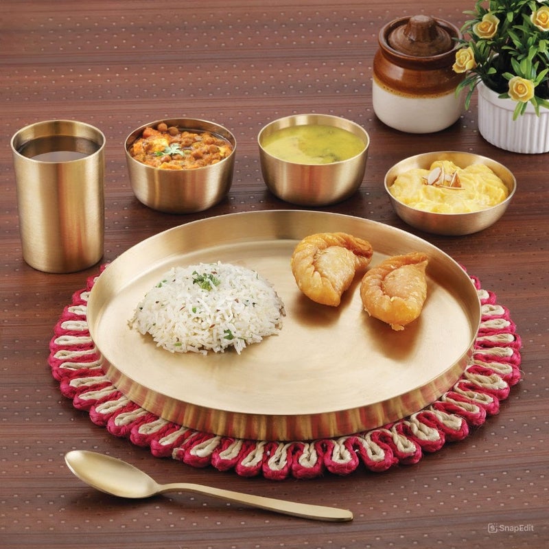 IRIN iRiN by Dr.WaterR Bronze/Kansa Dinner Set | Kitchen Set | Ideal for Home | Restaurant | Gifting | Special Occasions | Party | 1 Full Plate, 2 Bowls, 1 Dessert Plate, 1 Glass, 1 Spoon |Pack of 6pcs - Image 1