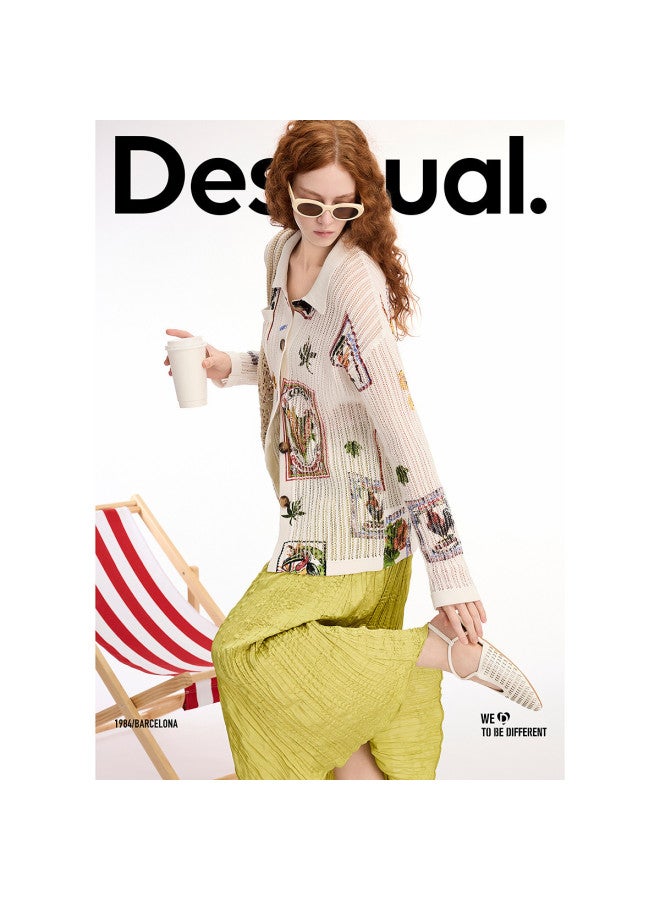 DESIGUAL 25ss New Hollow-out Knit Jacquard Collar Cardigan Women's Knitwear - Image 4
