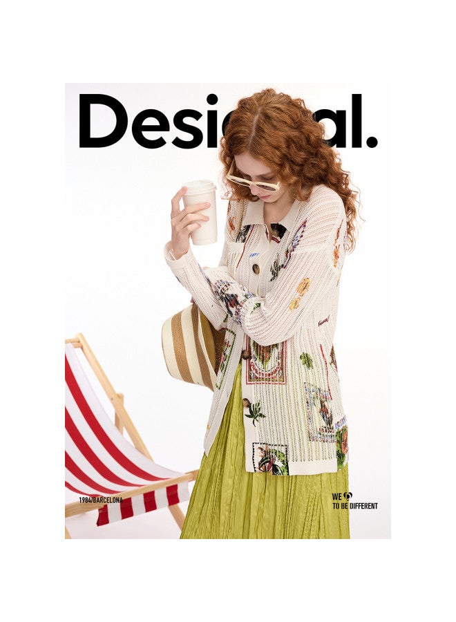 DESIGUAL 25ss New Hollow-out Knit Jacquard Collar Cardigan Women's Knitwear - Image 5