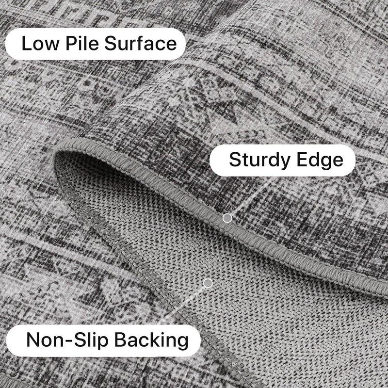 Genimo Runner Rugs 2x5 Non Slip Hallway Runner Machine قابلة للغسل قابلة للغسل كومة خفيفة الوزن لمطبخ غرفة المعيشة غرفة نوم وممر رمادي - Image 4