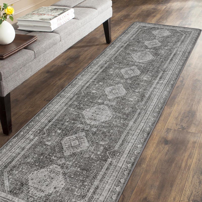 Genimo Runner Rugs 2x5 Non Slip Hallway Runner Machine قابلة للغسل قابلة للغسل كومة خفيفة الوزن لمطبخ غرفة المعيشة غرفة نوم وممر رمادي - Image 1